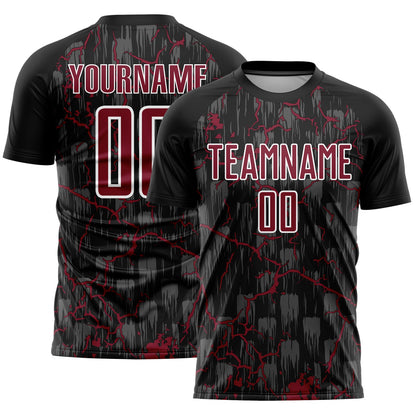 Custom Black Crimson-White Lightning Sublimation Soccer Uniform Jersey - Sky-Custom