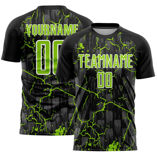 Custom Black Neon Green-White Lightning Sublimation Soccer Uniform Jersey - Sky-Custom