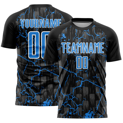 Custom Black Powder Blue-White Lightning Sublimation Soccer Uniform Jersey - Sky-Custom