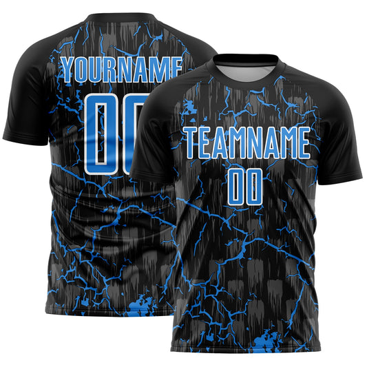 Custom Black Powder Blue-White Lightning Sublimation Soccer Uniform Jersey - Sky-Custom