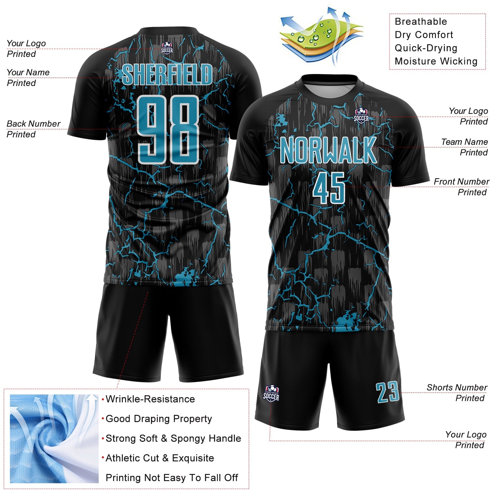 Custom Black Panther Blue-White Lightning Sublimation Soccer Uniform Jersey - Sky-Custom