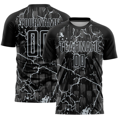 Custom Black Silver Lightning Sublimation Soccer Uniform Jersey - Sky-Custom