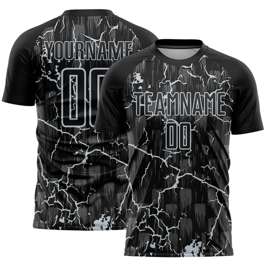 Custom Black Silver Lightning Sublimation Soccer Uniform Jersey - Sky-Custom