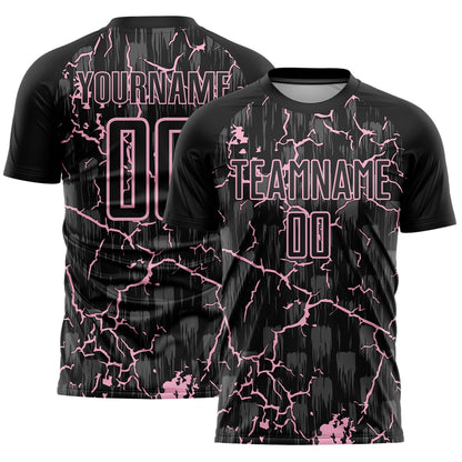 Custom Black Light Pink Lightning Sublimation Soccer Uniform Jersey - Sky-Custom