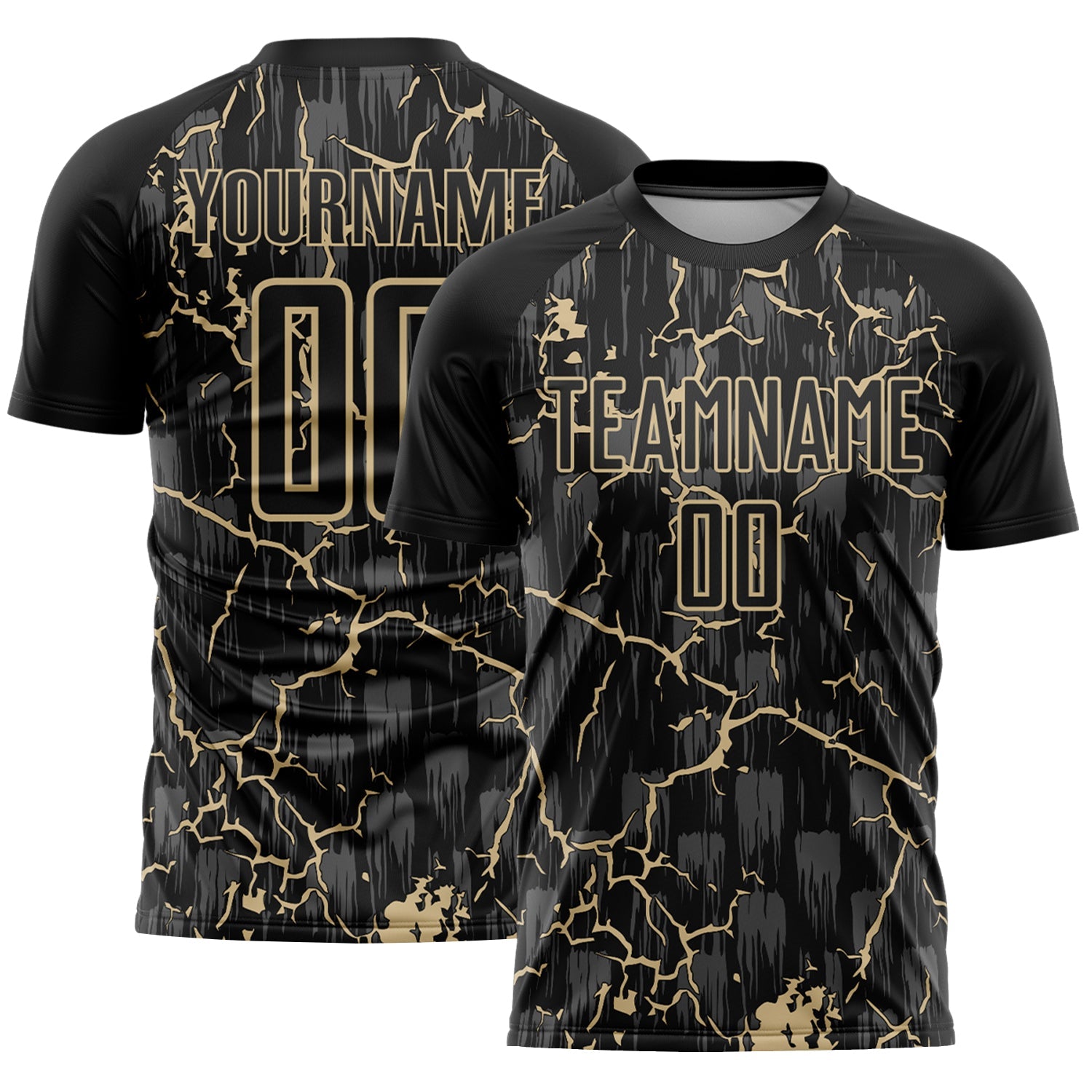 Custom Black Vegas Gold Lightning Sublimation Soccer Uniform Jersey - Sky-Custom