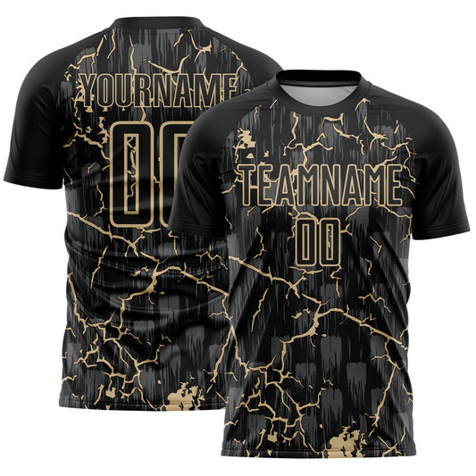 Custom Black Vegas Gold Lightning Sublimation Soccer Uniform Jersey - Sky-Custom