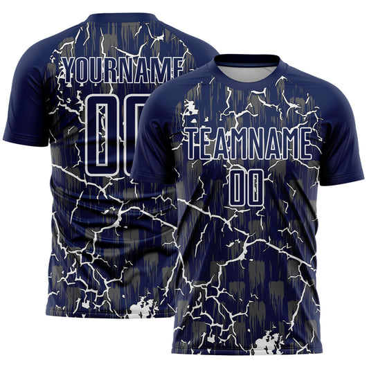 Custom Navy White Lightning Sublimation Soccer Uniform Jersey - Sky-Custom