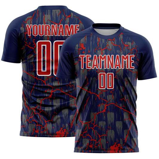 Custom Navy Red-White Lightning Sublimation Soccer Uniform Jersey - Sky-Custom