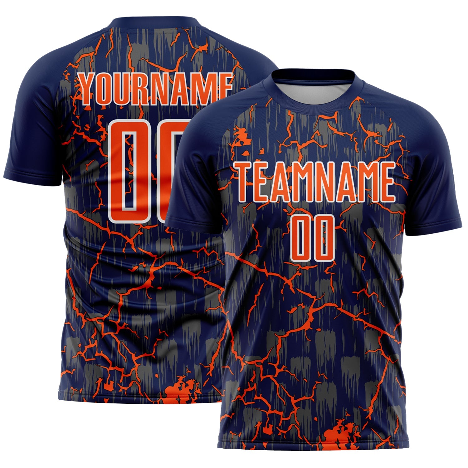Custom Navy Orange-White Lightning Sublimation Soccer Uniform Jersey - Sky-Custom
