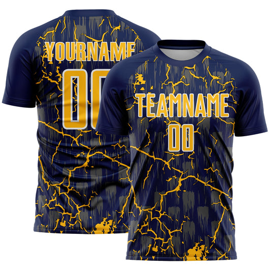 Custom Navy Gold-White Lightning Sublimation Soccer Uniform Jersey - Sky-Custom