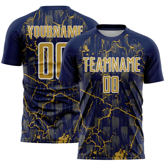 Custom Navy Old Gold-White Lightning Sublimation Soccer Uniform Jersey - Sky-Custom