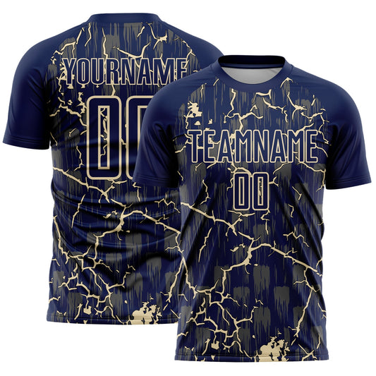 Custom Navy Cream Lightning Sublimation Soccer Uniform Jersey - Sky-Custom