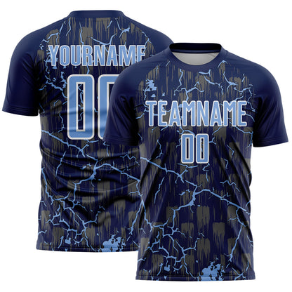 Custom Navy Light Blue-White Lightning Sublimation Soccer Uniform Jersey - Sky-Custom