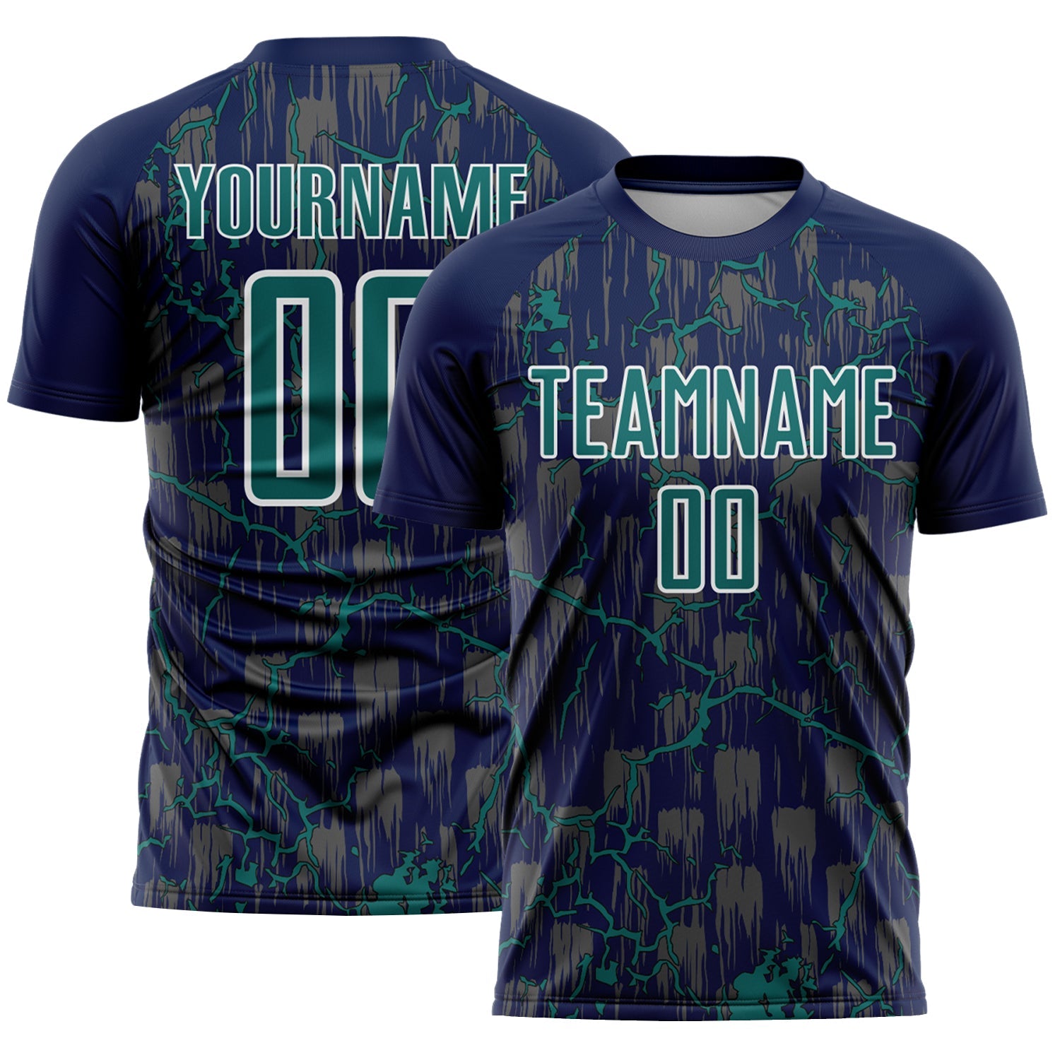 Custom Navy Teal-White Lightning Sublimation Soccer Uniform Jersey - Sky-Custom