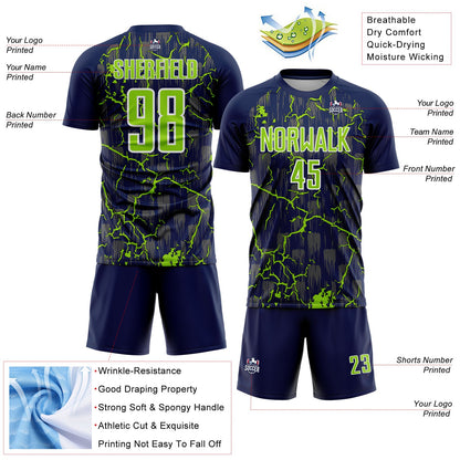 Custom Navy Neon Green-White Lightning Sublimation Soccer Uniform Jersey - Sky-Custom