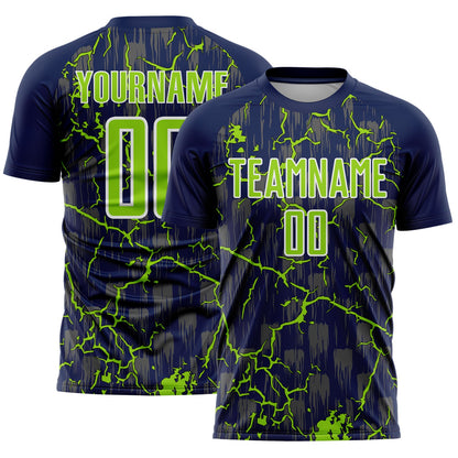 Custom Navy Neon Green-White Lightning Sublimation Soccer Uniform Jersey - Sky-Custom
