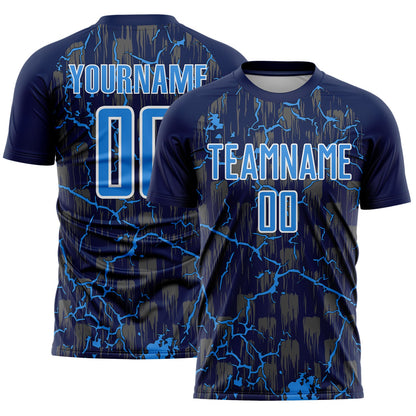 Custom Navy Powder Blue-White Lightning Sublimation Soccer Uniform Jersey - Sky-Custom