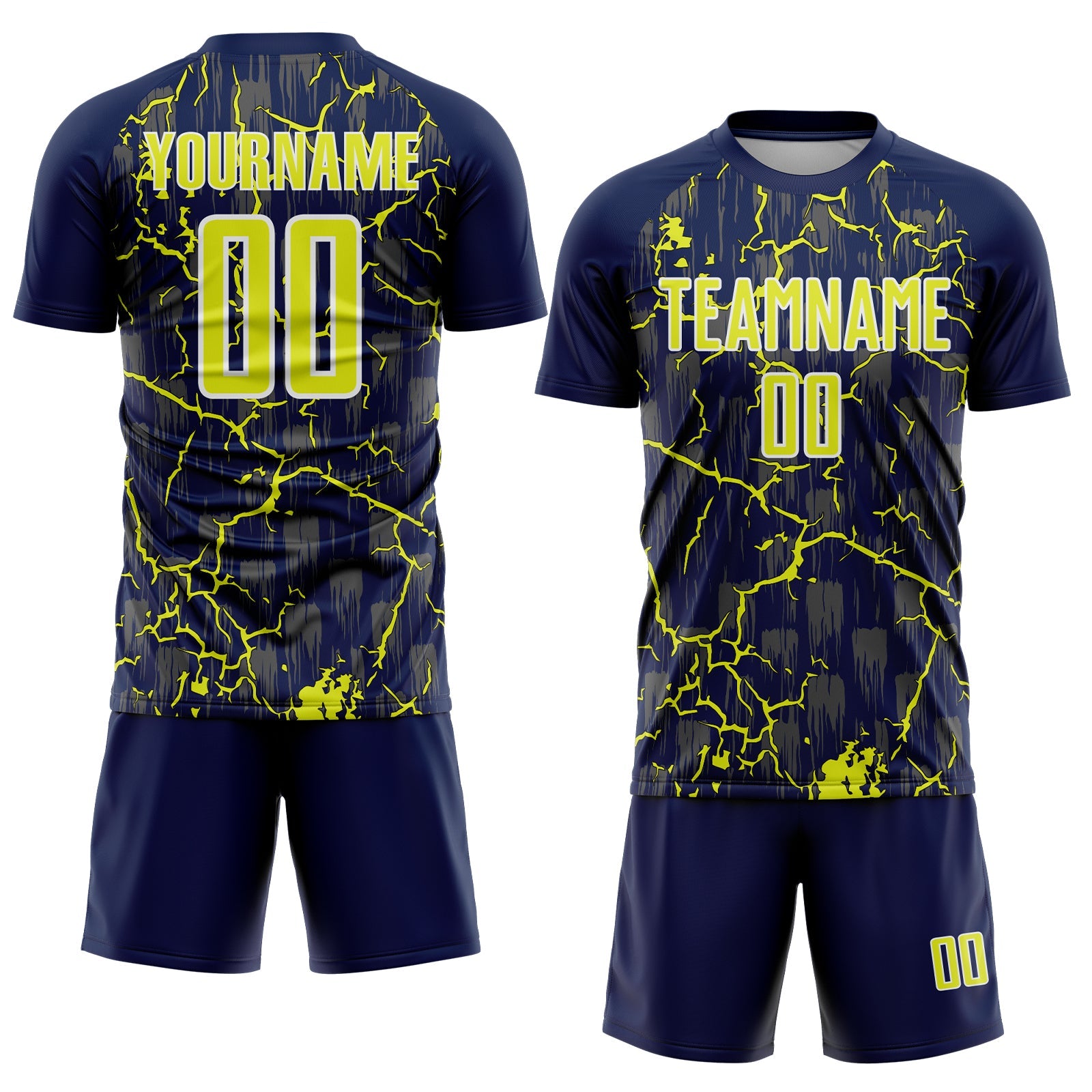 Custom Navy Neon Yellow-White Lightning Sublimation Soccer Uniform Jersey - Sky-Custom