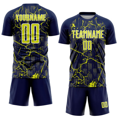 Custom Navy Neon Yellow-White Lightning Sublimation Soccer Uniform Jersey - Sky-Custom