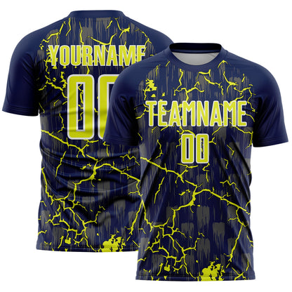 Custom Navy Neon Yellow-White Lightning Sublimation Soccer Uniform Jersey - Sky-Custom