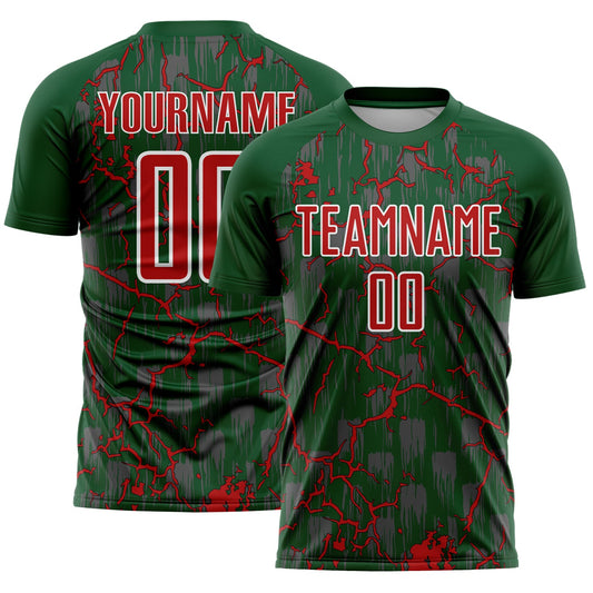 Custom Green Red-White Lightning Sublimation Soccer Uniform Jersey - Sky-Custom