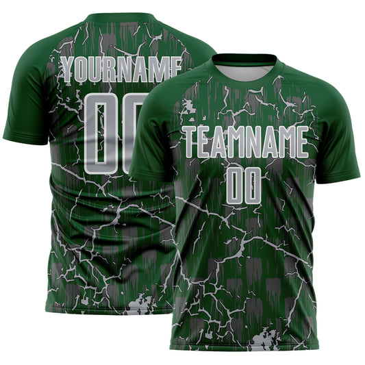 Custom Green Gray-White Lightning Sublimation Soccer Uniform Jersey - Sky-Custom