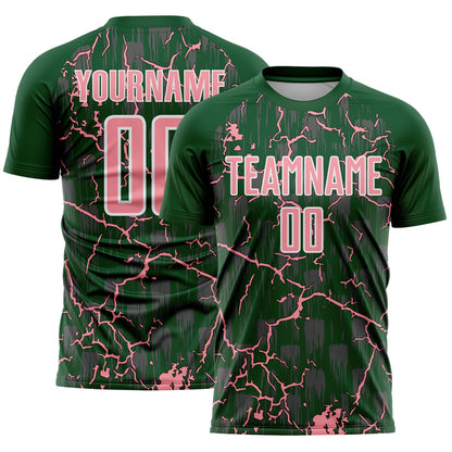 Custom Green Medium Pink-White Lightning Sublimation Soccer Uniform Jersey - Sky-Custom