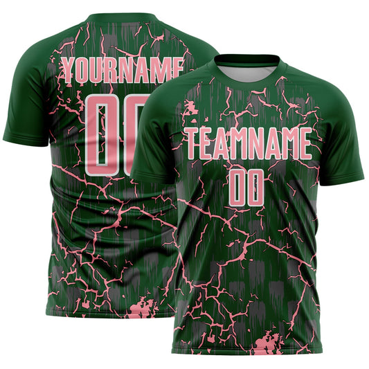 Custom Green Medium Pink-White Lightning Sublimation Soccer Uniform Jersey - Sky-Custom