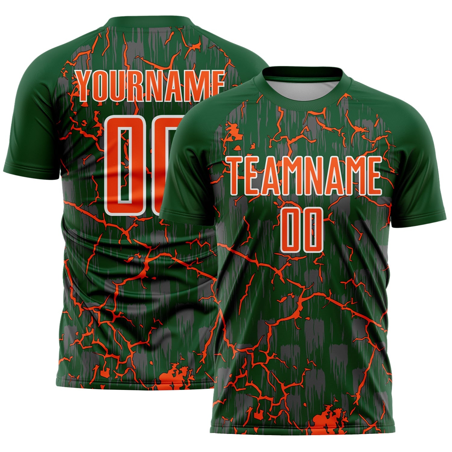 Custom Green Orange-White Lightning Sublimation Soccer Uniform Jersey - Sky-Custom