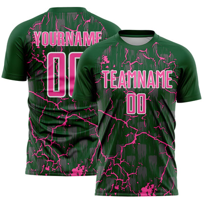 Custom Green Pink-White Lightning Sublimation Soccer Uniform Jersey - Sky-Custom