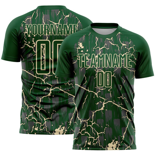 Custom Green Cream Lightning Sublimation Soccer Uniform Jersey - Sky-Custom
