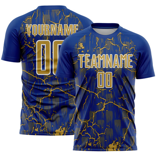 Custom Royal Old Gold-White Lightning Sublimation Soccer Uniform Jersey - Sky-Custom