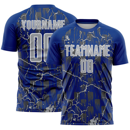 Custom Royal Gray-White Lightning Sublimation Soccer Uniform Jersey - Sky-Custom