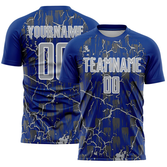 Custom Royal Gray-White Lightning Sublimation Soccer Uniform Jersey - Sky-Custom