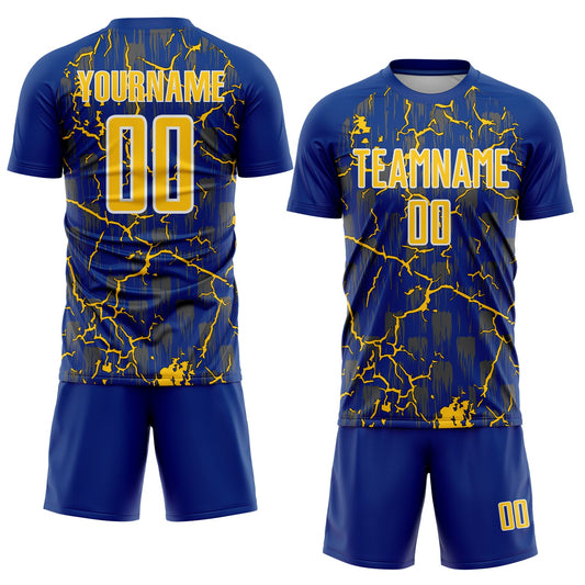 Custom Royal Yellow-White Lightning Sublimation Soccer Uniform Jersey - Sky-Custom