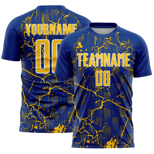 Custom Royal Yellow-White Lightning Sublimation Soccer Uniform Jersey - Sky-Custom