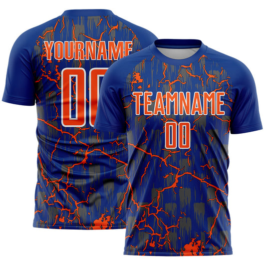 Custom Royal Orange-White Lightning Sublimation Soccer Uniform Jersey - Sky-Custom