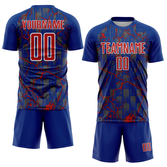 Custom Royal Red-White Lightning Sublimation Soccer Uniform Jersey - Sky-Custom