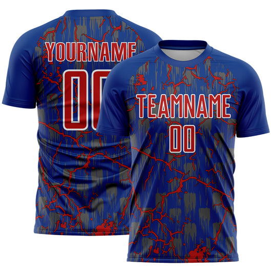 Custom Royal Red-White Lightning Sublimation Soccer Uniform Jersey - Sky-Custom