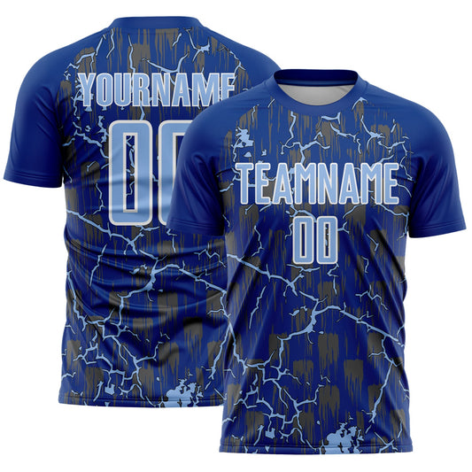 Custom Royal Light Blue-White Lightning Sublimation Soccer Uniform Jersey - Sky-Custom