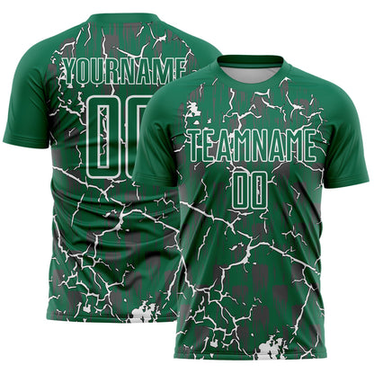 Custom Kelly Green White Lightning Sublimation Soccer Uniform Jersey - Sky-Custom
