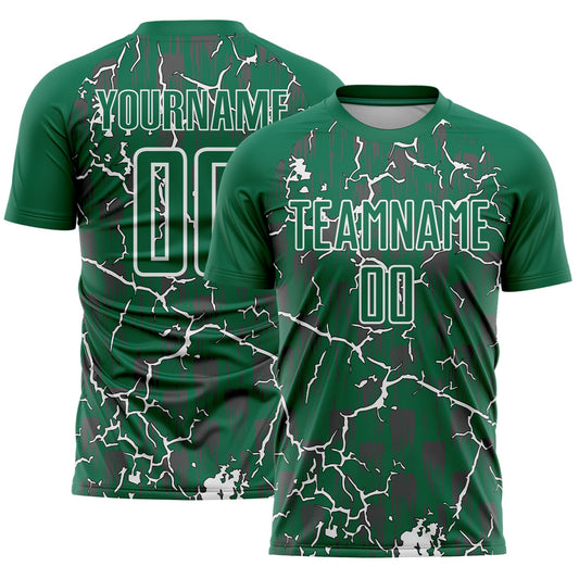 Custom Kelly Green White Lightning Sublimation Soccer Uniform Jersey - Sky-Custom