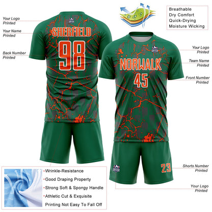 Custom Kelly Green Orange-White Lightning Sublimation Soccer Uniform Jersey - Sky-Custom