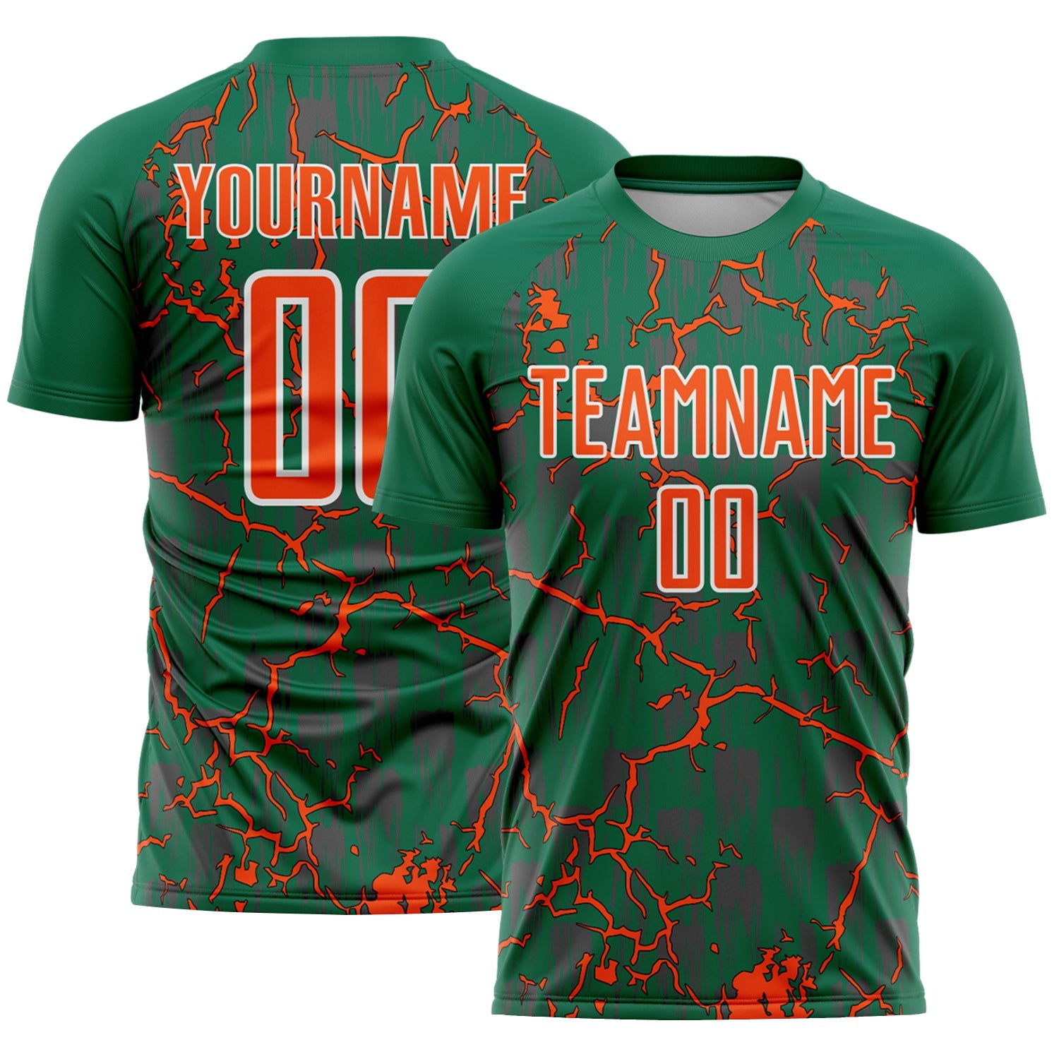 Custom Kelly Green Orange-White Lightning Sublimation Soccer Uniform Jersey - Sky-Custom