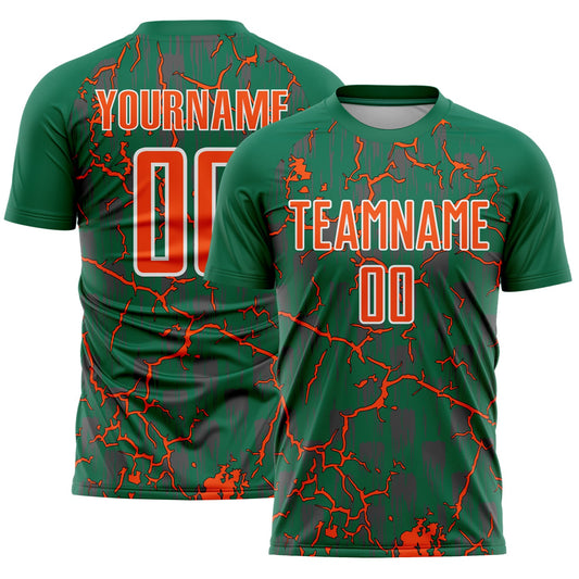 Custom Kelly Green Orange-White Lightning Sublimation Soccer Uniform Jersey - Sky-Custom