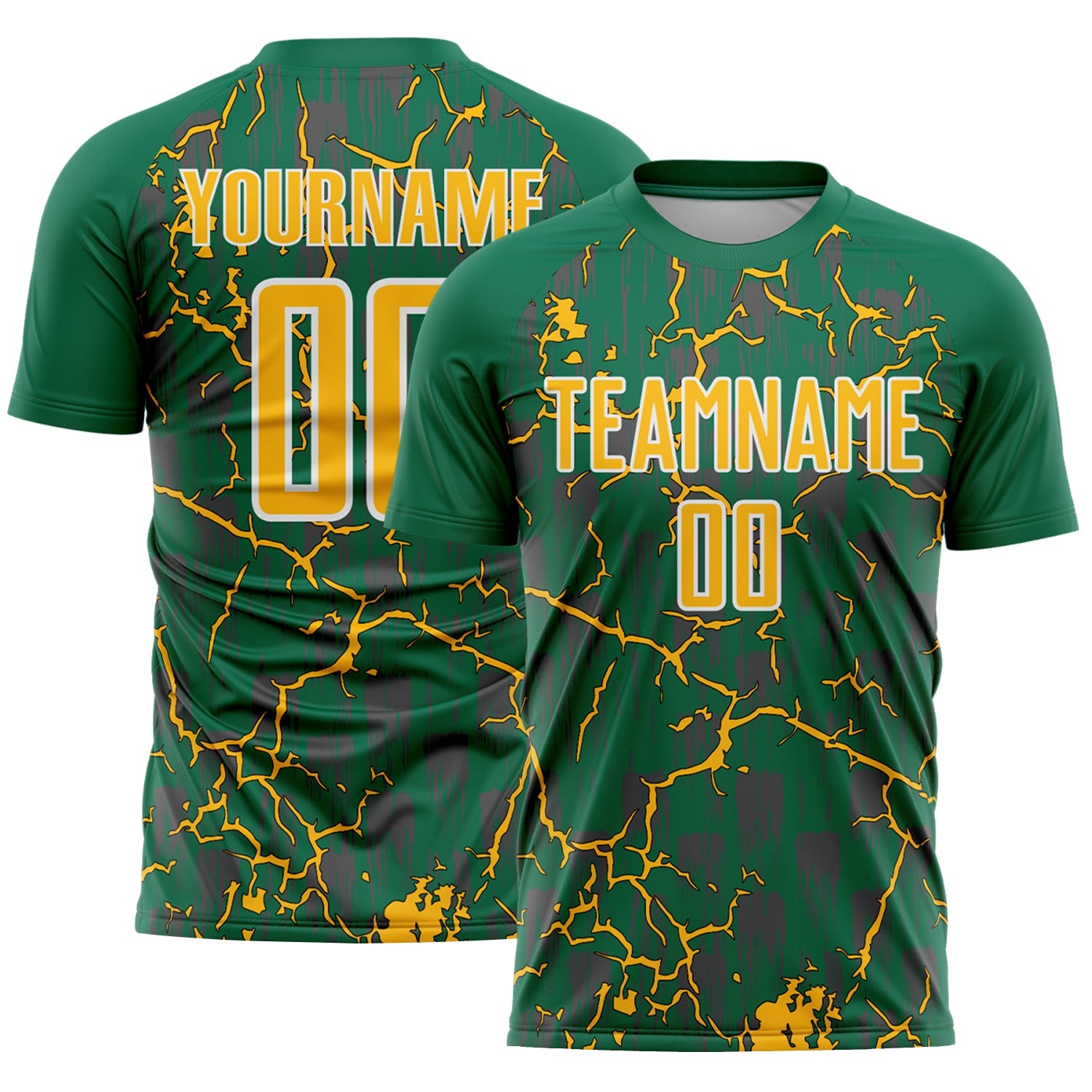 Custom Kelly Green Gold-White Lightning Sublimation Soccer Uniform Jersey - Sky-Custom