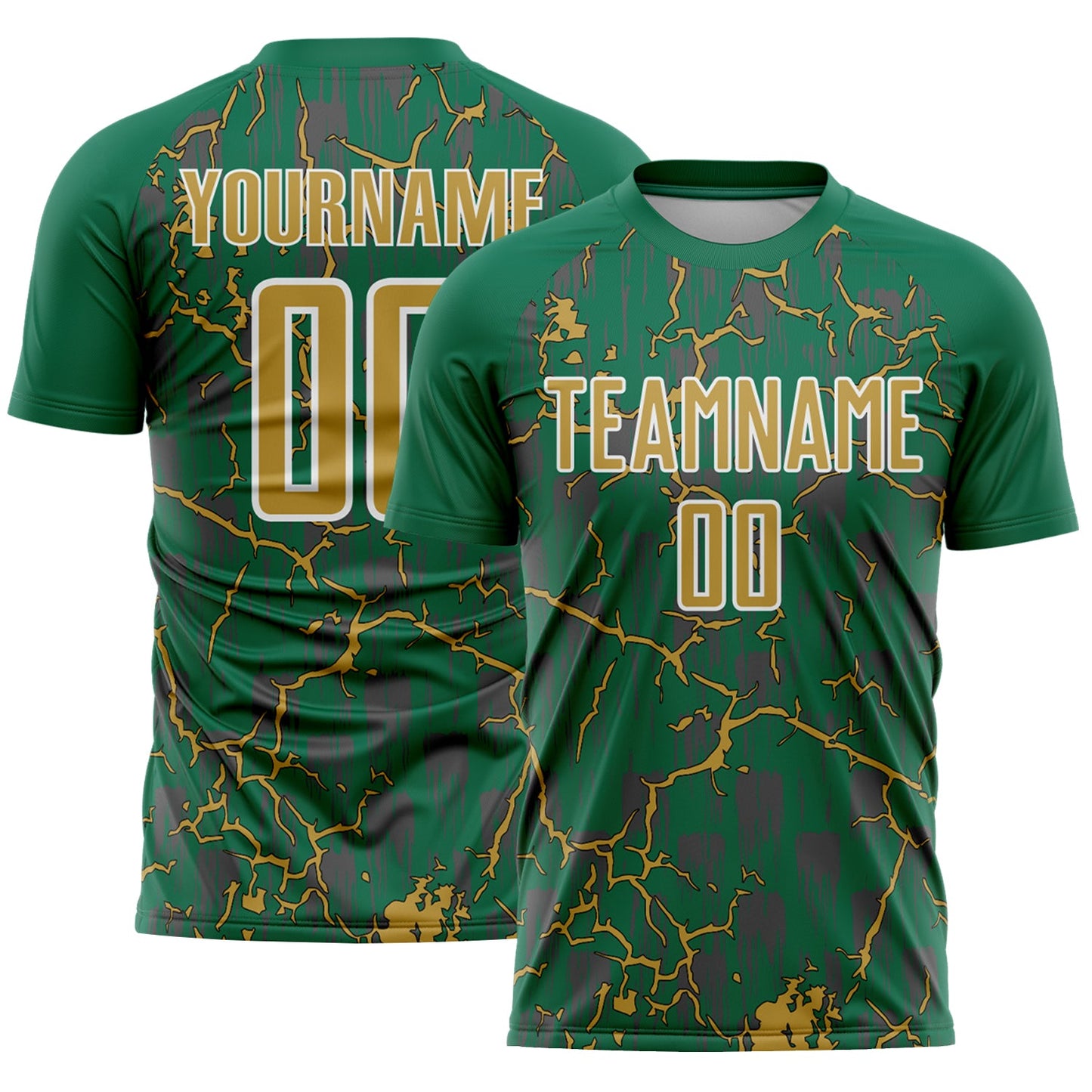 Custom Kelly Green Old Gold-White Lightning Sublimation Soccer Uniform Jersey - Sky-Custom