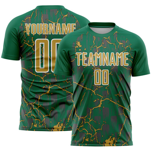 Custom Kelly Green Old Gold-White Lightning Sublimation Soccer Uniform Jersey - Sky-Custom