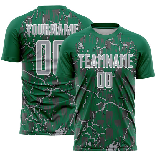 Custom Kelly Green Gray-White Lightning Sublimation Soccer Uniform Jersey - Sky-Custom