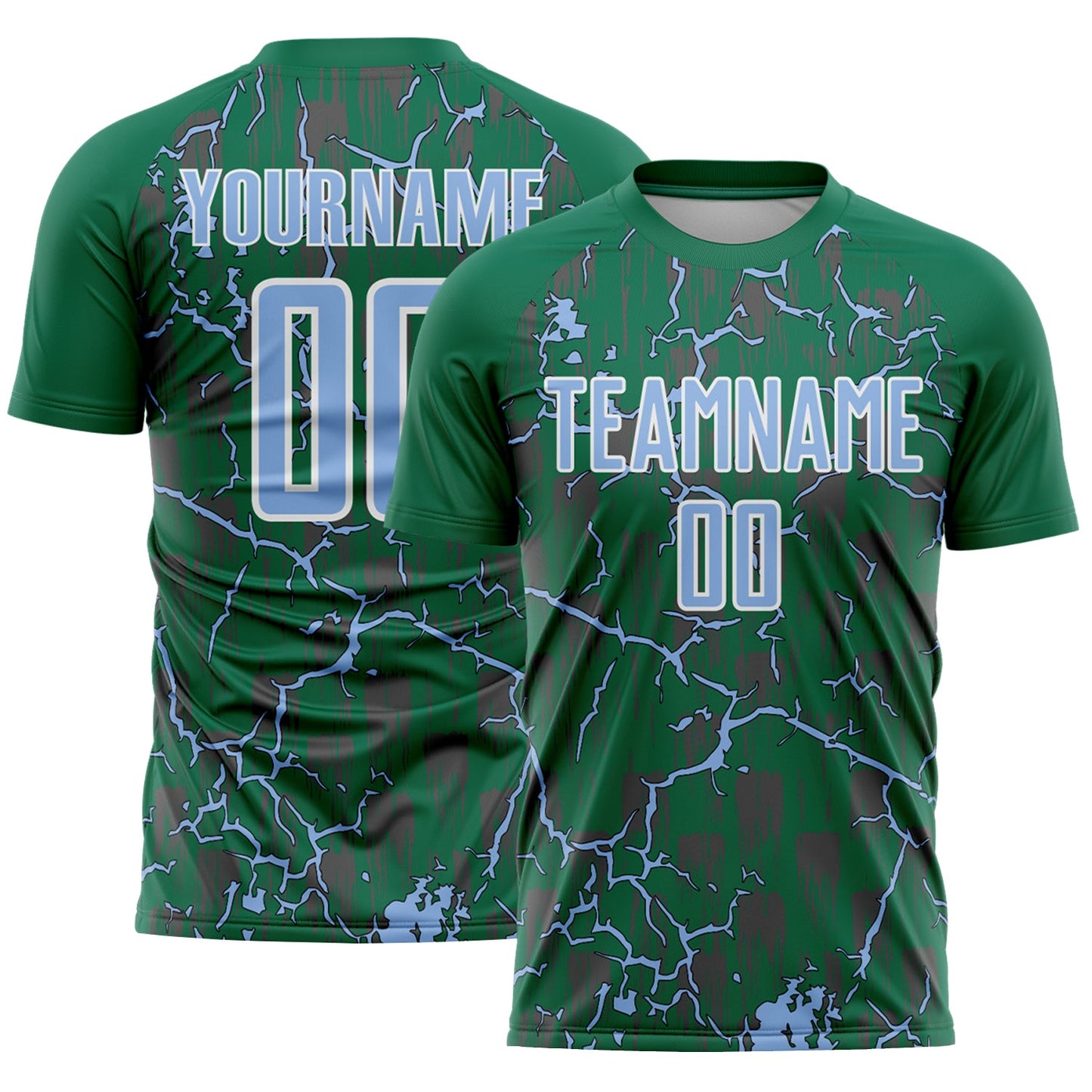 Custom Kelly Green Light Blue-White Lightning Sublimation Soccer Uniform Jersey - Sky-Custom